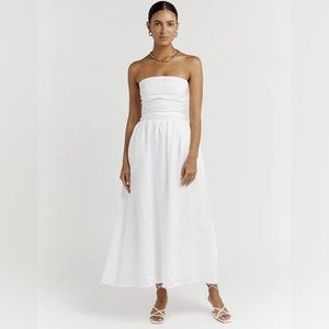 Dissh LEXI WHITE LINEN MIDI DRESS